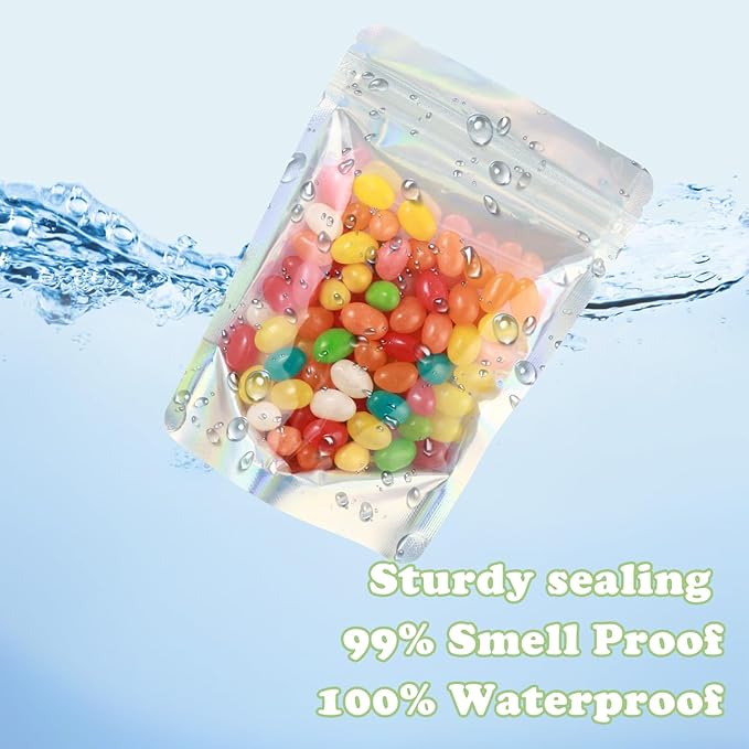 200 Pcs Mylar Bags for Food Storage 6x9 Mylar Bag with Window, Foil Stand Up Resealable Bags for Food, Smell Proof Bag Freeze Dried Candy Packaging Sealable Pouch Jewelry Bracelet Pouch Green