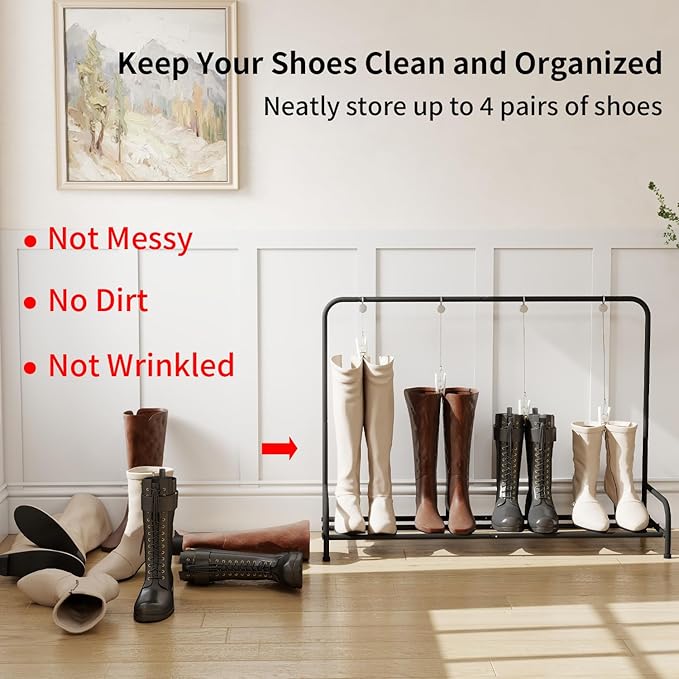GOYLSER Cowboy Boot Rack Organizer Tall Boots, Black Free Standing Shoe Racks Metal High Boot Holder Shoe Storage for Dorm Room, Closet, Entryway, Bedroom, 33.5" x 10.6" x 24.6"