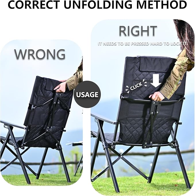 Reclining Camping Chair 2 Pack, Folding Lawn Chairs with 4-Stage Adjustable High Back for Adults Heavy Duty, Compact Foldable Outdoor Patio Recliner Chair with Side Bag(Green)