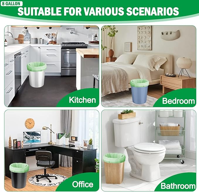 8 Gallon Compostable Trash Bags, 100 Count Drawstring Trash Bags Biodegradable, Heavy Duty Extra Thick Compost Bags, Kitchen Food Scrap Waste Bag, US BPI and OK Compost Home Certified