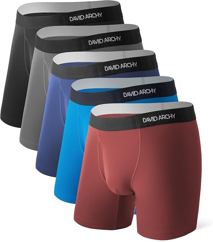 DAVID ARCHY Mens Performance Boxer Briefs 3 Pack, 3D Support Pouch & No Ride-Up Design Moisture-Wicking Sport Underwear