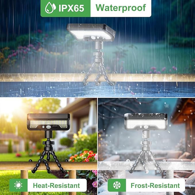 Tryme 92 LED Solar Lights Outdoor with Motion Sensor, Octopus Stand, Adjustable Angle, USB & Solar Powered, Optical Diffuser Lens, 3 Modes, IP65 Waterproof Fence Lights for Garden, Gate (1 Pack)