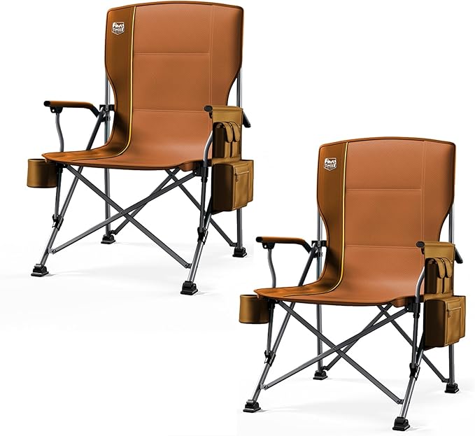 TIMBER RIDGE Oversized Folding Camping Chair High Back Heavy Duty for Adults Support up to 500lbs with Cup Holder, Side Pocket Cooler Bag 2 Pack