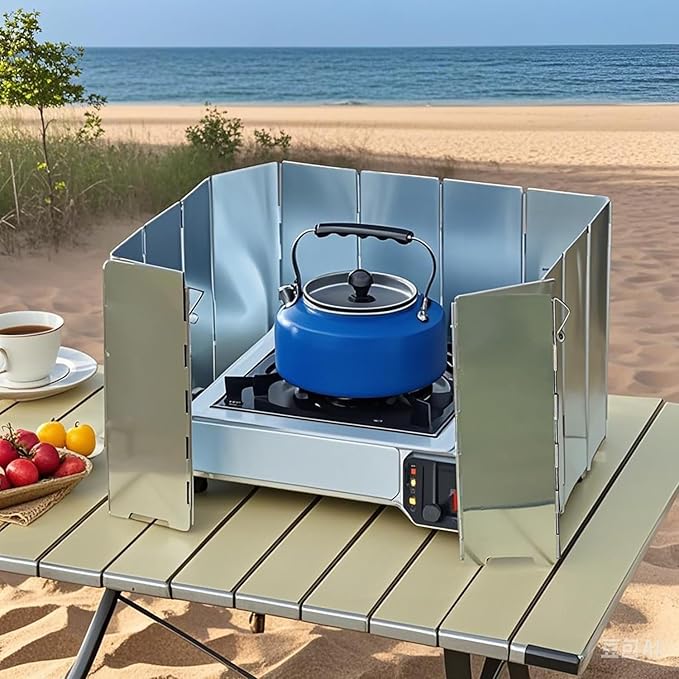 Outdoor Stove Windscreen Ultra light Aluminum foldable Camping Stove Windshield with Carrying bag for Butane Stoves Picnic (16 Plates)