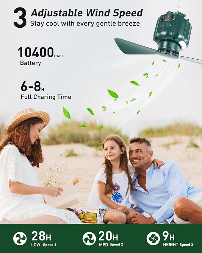 DUKUSEEK Portable Ceiling Fans with Remote Control, Power Bank, USB Battery Operated Camping Fan with Hanging Hook for Canopy Tents, Emergency Survival
