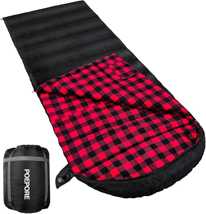Flannel Sleeping Bag Cotton 0 Degree Cold Weather for Adults XXL Sleeping Bag 4 Season Big and Tall with Compression Sack