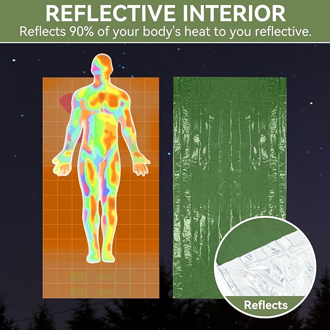 Esky Emergency Sleeping Bag, Portable Emergency Blanket Thermal Bivy Sack, Waterproof Lightweight Survival Gear with Compass for Camping Hiking Outdoor Adventure