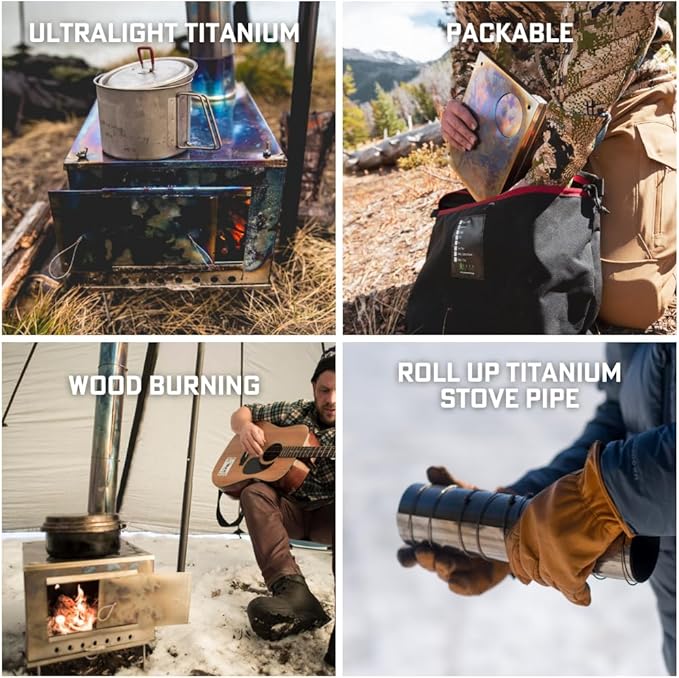Seek Outside Titanium Wood Stove for Backpacking Camping Hunting | SXL Stove With 9' Pipe