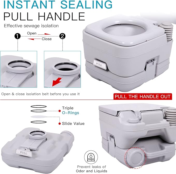 JAXPETY 2.6 Gallon Outdoor Portable Toilet for RV Travel, Camping, Boating & Car, Leak-Proof Cassette Toilet, Grey