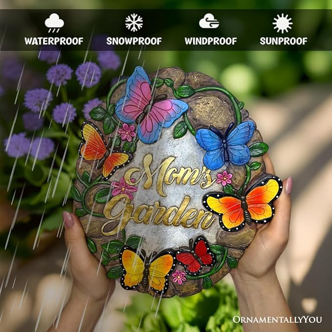 Elegant Resin Stepping Stone, Outdoor Garden Pathway Decoration (Garden with Butterflies Stepping Stone, 9.5" Decorative Outdoor Decoration)