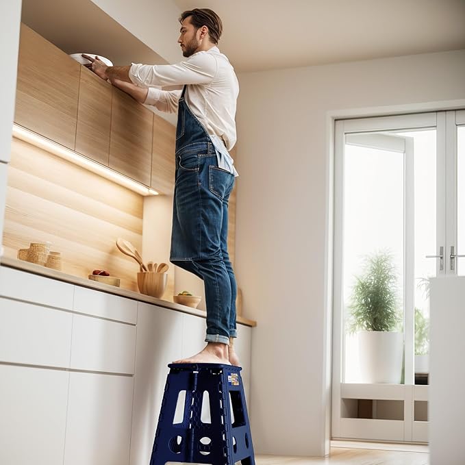 ACKO Folding Step Stool Foldable 17.5 Inch 400 lbs Capacity, Plastic Stools for Adults and Kids, Collapsible Stools for Kitchen, Stepping Stool with Handle(Royal Blue)