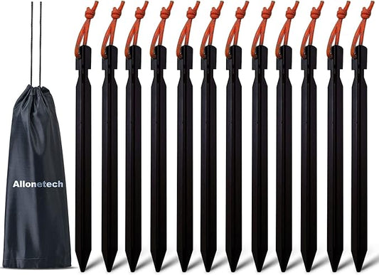 12 Pack Tent Stakes, 7075 Ground Metal Camping Aluminum Tent Pegs, Lightweight Tent Stakes Heavy Duty Spikes Camping Accessories