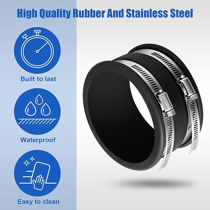 Minatee Dust Control Flex Cuffs with Stainless Steel Hose Clamps, Flexible PVC Coupling for Plastic and Copper Plumbing Connections, Connector Ports Dust Collection Fittings(4 Inch, 3 Pcs)