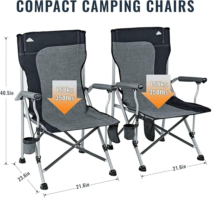 Ablazer 2 Pack Camping Chairs for Adults, Portable Hunting Chair Supports 350lbs, Oversized Heavy Duty Folding Chair for Camping Padded Seat Outdoor Lawn Folding Chair with Side Pockets