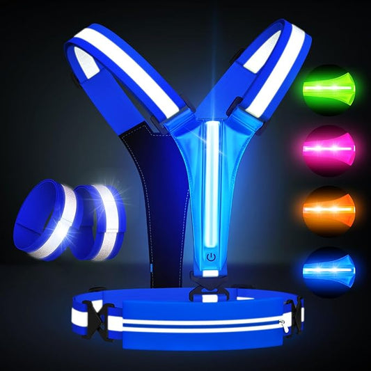 LED Reflective Vest Running Gear Set,USB Rechargeable Light Up Running Vest for Runners Night Walking with Waterproof Phone Bag,High Visibility Armband,Adjustable Waist&Shoulder for Men Women