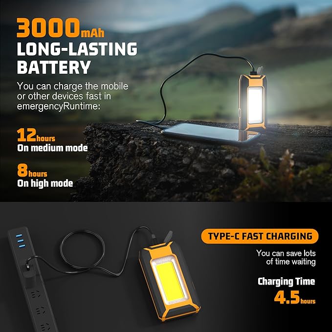 2 Pack 40W 1600LM LED Work Light, Rechargeable Portable Magnetic Flood Lights for Outdoor Camping Emergency Car Repairing and Waterproof Job Site Lighting