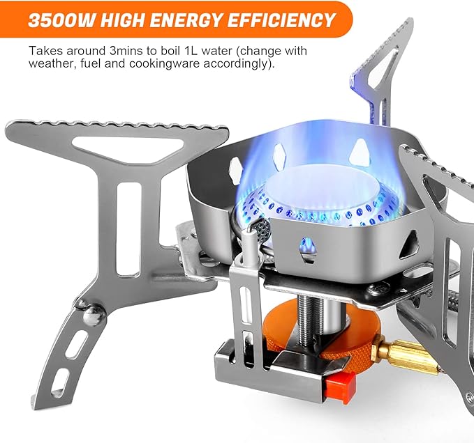 Odoland 3500W/6800W Windproof Camp Stove Camping Gas Stove with Windscreen, Fuel Canister Adapter, Piezo Ignition for Outdoor Backpacking Hiking and Picnic