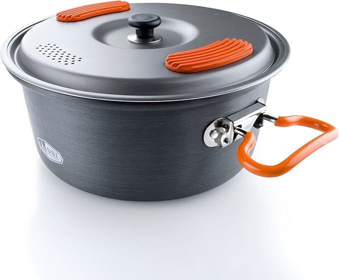 GSI Outdoors Halulite Aluminum Pot, Lightweight Hard Anodized Aluminum Camp & Backpacking Cookware with Lid & Folding Handle