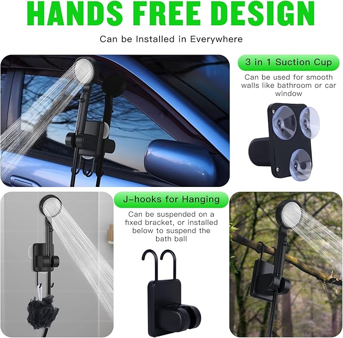 Portable Camping Shower - 10000mAh Rechargeable, 5-Speed, IPX8 Waterproof, LED Display Camp Shower Pump- Perfect for Hiking, Travel, Cars & Pets