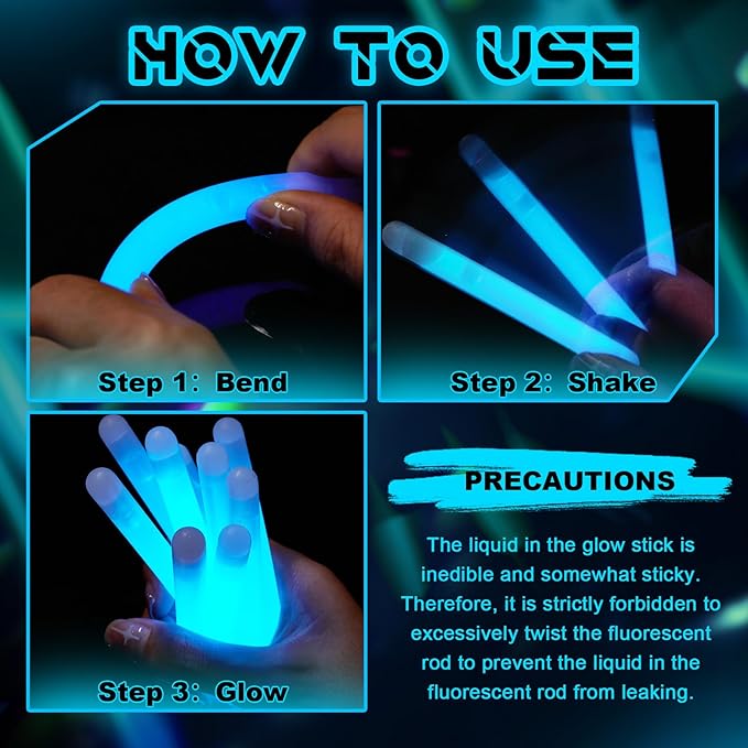 Lewtemi 4" or 6" 100 Pack Bright Glow Sticks Bulk, Glow in The Dark Party Supplies Birthday and Holidays Party Favors