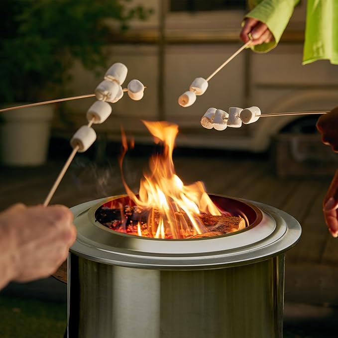 Smokeless Fire Pit,22 Inch Stainless Steel Firepit, Outdoor Wood Burning Fire Pit with Cover,Smokeless Firepits for Outside Backyard Patio Garden Camping Bonfire