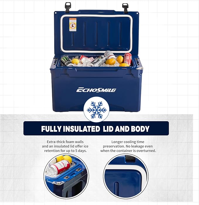 EchoSmile 25/30/35/40/60/75 Quart Rotomolded Cooler, Built to Stand up to The Rigors of The Journey