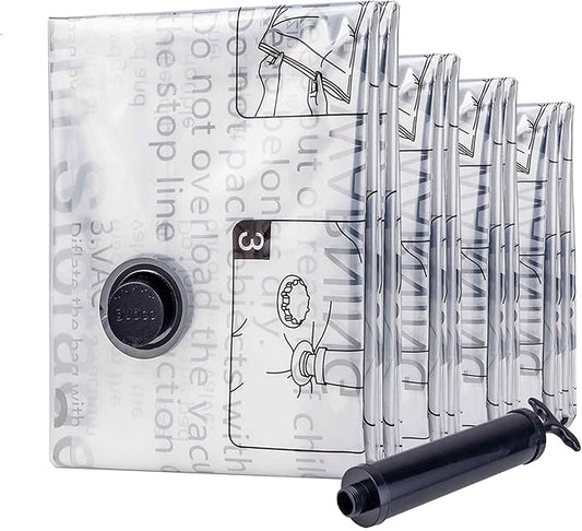 Vacuum Storage Bags 8 Combo, (2 Jumbo, 2 Large, 2 Medium, 2 Small) Space Saver Bags with Travel Hand Pump, Compression Airtight Sealer Bags for Clothes, Pillows, Comforters, Blankets