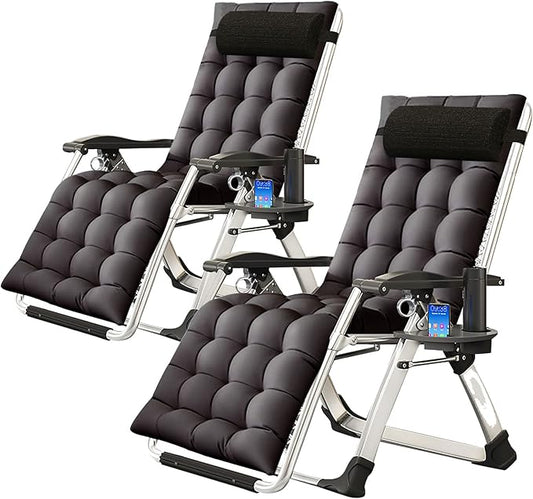 NAIZEA Padded Zero Gravity Chair, Folding Outdoor Lounge Chairs, Adjustable Reclining Camping Chairs with Cup Holder, Ergonomic Patio Lawn Chair for Balcony Beach Deck Yard