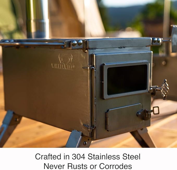 Winnerwell Nomad View 1G M Size Wood Burning Tent Stove, Stainless Steel Portable Cook Camping Stove with Glass Windows and Folding Legs for Hot Tent, Teepee, or Outdoor Shelter Use