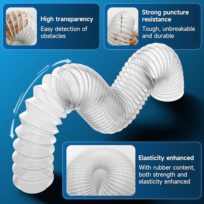 Hon&Guan 4" x 10' Dust Collection Hose, Flexible Clear Odorless PVC Dust Collector Hose with Carbon Steel Wire, Puncture Resistant Dust Hoses for Woodworking Dust Collecting System