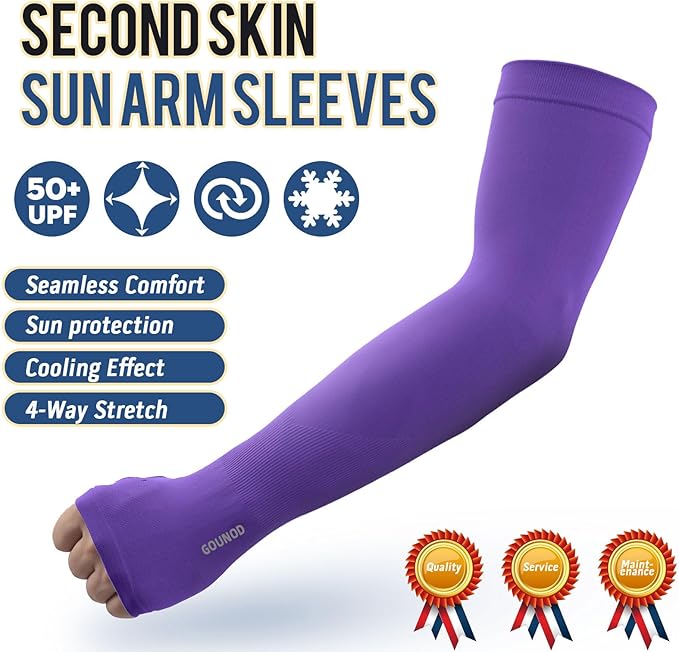 GOUNOD Sun Protection Cooling Arm Sleeves with Thumb Holes - Gardening Outdoors Sports Workouts Sunscreen Arm Sleeves