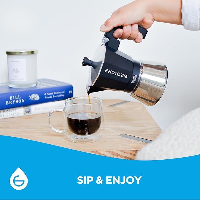 GROSCHE Milano Induction Stovetop Espresso Maker Moka Pot for Greca, Induction, Electric & Gas Stoves, Dishwasher Safe Stovetop Espresso Maker | 6 Espresso Cup, Black