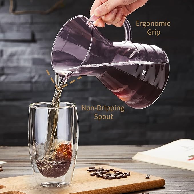 Unbreakable - Pour Over Coffee Maker with Permanent Stainless Filter 32 fl oz, Thickened Heat-Resistant Borosilicate Glass Dripper Coffee Brewer, Stovetop Safe, Pink