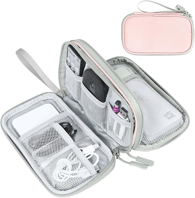 FYY Electronic Organizer, Travel Cable Organizer Bag Pouch Electronic Accessories Carry Case Portable Waterproof Double Layers All-in-One Storage Bag for Cable, Cord, Phone, Earphone-Light Pink
