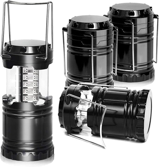 [4-Pack] LED Camping Lantern, Suitable Survival Kits for Hurricane, Emergency Light for Storm, Outages, Outdoor Portable Lanterns, Black, Collapsible Design and 30 LED Lights, APL1424