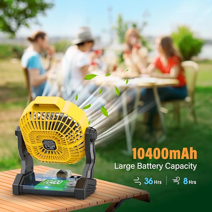 10400mAh Solar fan with LED Lantern, Camping Fan with Solar Panel, 7W Rechargeable Solar Powered Fan for Outside, Quiet Battery Operated Tent for Picnic, Barbecue, Fishing, Travel
