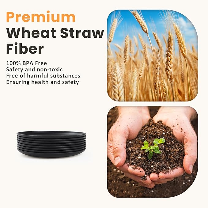 Homienly 5.7 Inch Small Plates, Wheat Straw Mini Plate,Set of 8, Unbreakable Dessert Dishes Plates,Plate Set Ideal for Dessert, Appetizers, Small Serving, Side Dish, Black