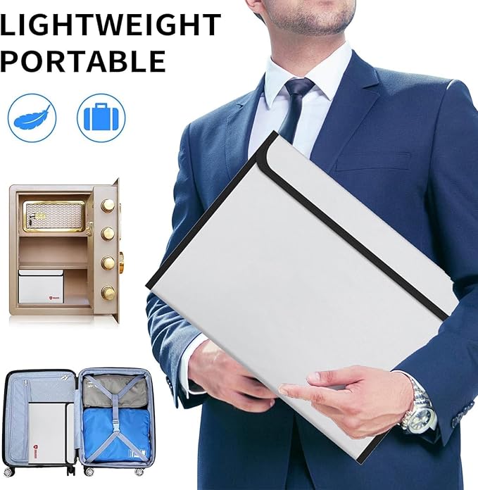 Fireproof Waterproof Document Bag 3000℉ - 2 Pack Fireproof Bags for Cash/Documents with Locking Zipper, Waterproof Money Bag & Passport Holder, Important Document Organizer Pouch