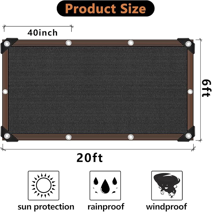 Garden Shade Cloth, 80%-90% Resistant Sun Shade Neting Mesh Tarp with HDPE Material and Reinforced Grommets, Sunblock Trap for Greenhouse Plant Pergola Backyard Patio, 6x20FT