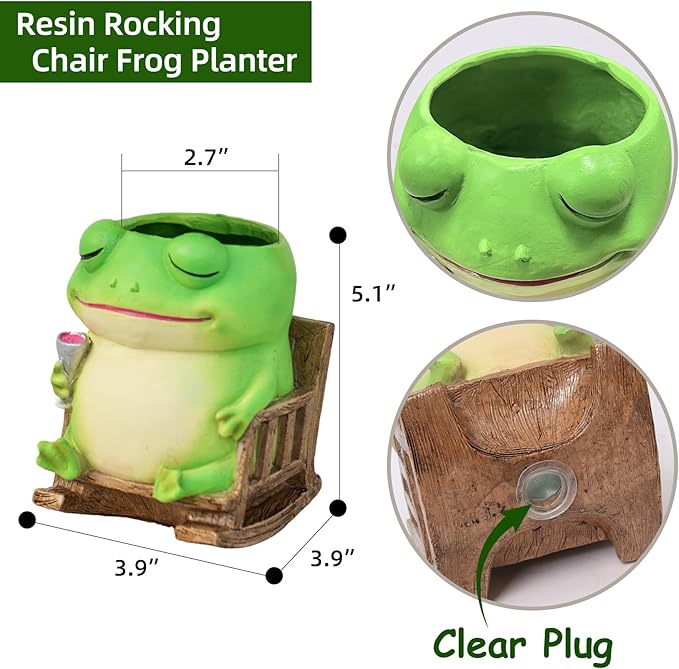 Unique Frog Plant Pots Indoor, Cute Small Succulent Pots with Drainage Hole, Rocking Chair Planters for Outdoor Indoor Plants, Resin Flower Pot for String of Pearls, Gift Ideas for Mother