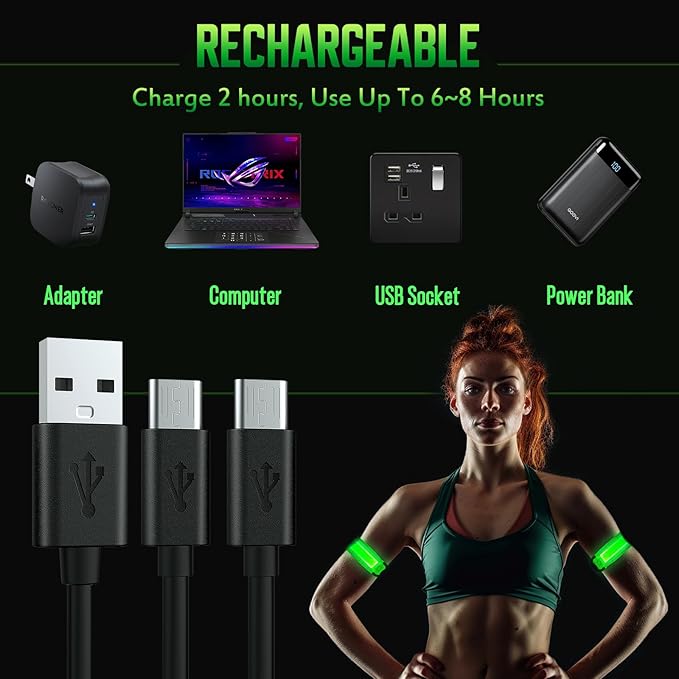 LED Armband for Running (2 Pack), Light Up Armbands Rechargeable, Running Lights, High Visibility Reflective Running Gear for Running Walking Cycling