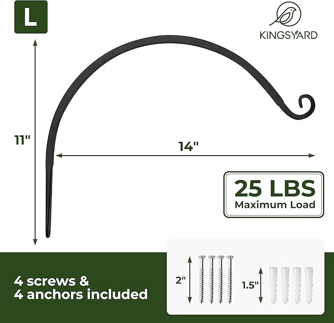 Kingsyard 2-Pack Wall Plant Hanger Outdoor - Heavy Duty Metal Decorative Hanging Bracket Hooks for Hanging Plant, Hummingbird Feeders, Lanterns, Wind Chimes Outdoor & Indoor, 14-Inch/Black