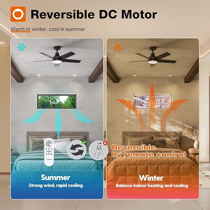 addlon Ceiling Fans with Lights, 42 inch Black Ceiling Fan with Light and Remote Control, Reversible, 3CCT, Dimmable, Noiseless, Small Ceiling Fan for Bedroom, Farmhouse, Indoor/Outdoor Use