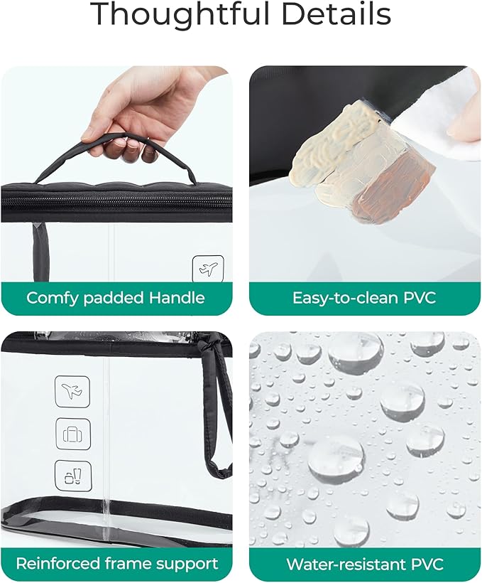 BAGSMART TSA Approved Toiletry Bag, Clear Makeup Cosmetic Bag Organizer, Quart Size Travel Bag for Toiletries, Carry-on Travel Accessories Essentials, 1 Pack-Black