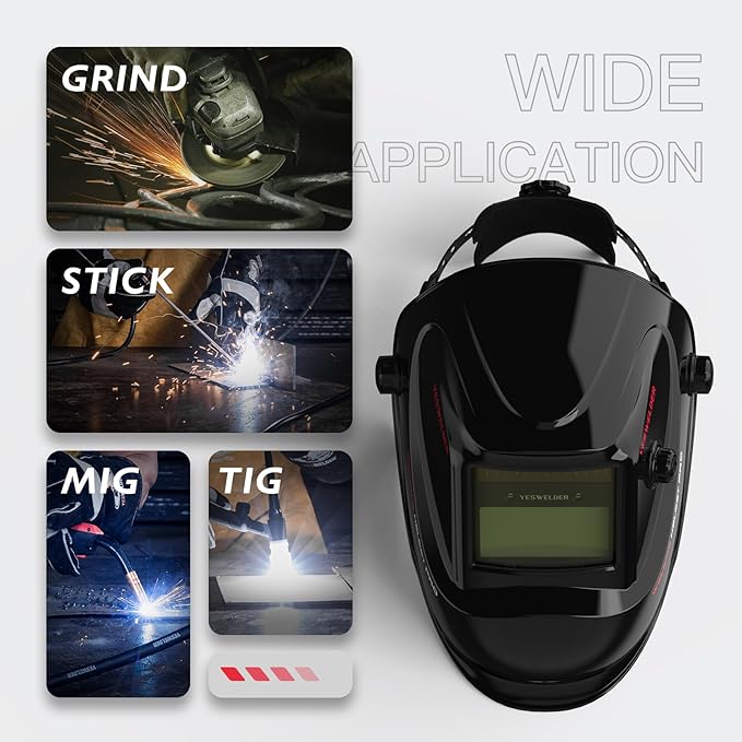 YESWELDER Auto Darkening Welding Helmet, Blue Light Blocking, 1/1/1/1 True Color Solar Powered Welding Hood with 2 Arc Sensors, Wide Shade 3.5/9-13 Welder Mask for TIG MIG ARC and Grind