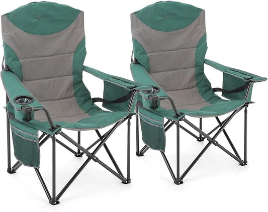 ARROWHEAD OUTDOOR 2-Pack Oversized XXL Portable Folding Camp Chair w/Glass & Cup Holders, Armrest Cooler, Heavy Duty Carry Bag, 600 lbs Weight Capacity