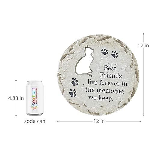 Exhart Cat Memorial Garden Stepping Stone Marker, Durable, Weather-Resistant Cement, 12 x 1 Inch