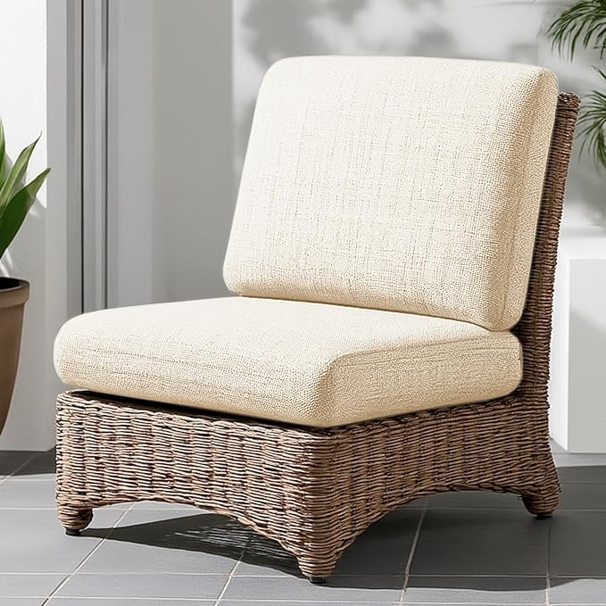 Codi Outdoor Seat Cushions for Patio Furniture 22x22 Inch, Waterproof Chair Cushion with Textured Fabric, Handles & Adjustable Straps, Fade Resistant - Set of 2, Beige