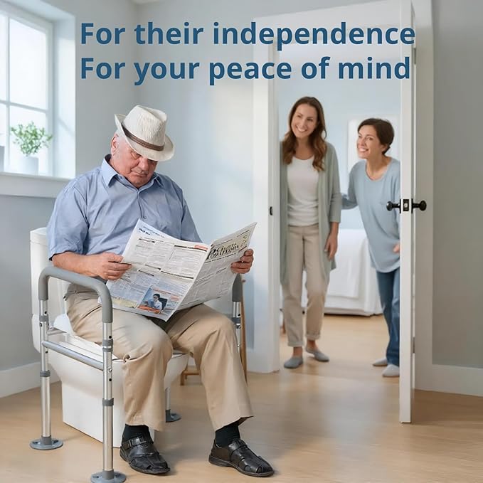 Adjustable Toilet Seat Risers for Seniors-Heavy Duty 400lb Raised Toilet Seat with Handles & Padded Arms-Fits Elongated & Standard Toilets