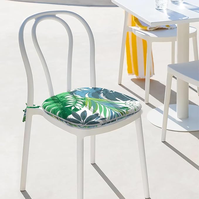 Indoor/Outdoor Chair Cushions 16x17 Inch, Patio Chair Cushions with Ties, All Weather Seat Cushions for Patio Furniture Home Garden Chair Use, Set of 4, Islamorada Blue Green